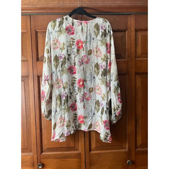 By Anthropologie Women's Floral Marie Shimmer Kimono Long Sleeve Multicolor OS - Picture 10 of 11